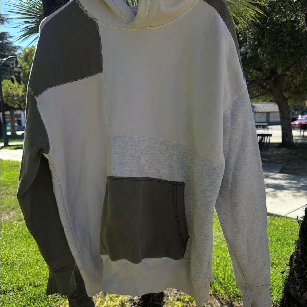 Hollister’s Olive and Cream Patchwork Sweater